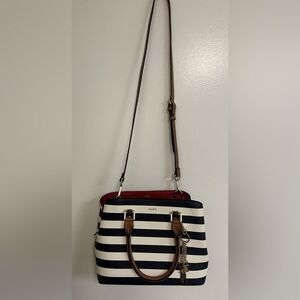 Aldo Elegant Black and Cream Striped Crossbody Bag